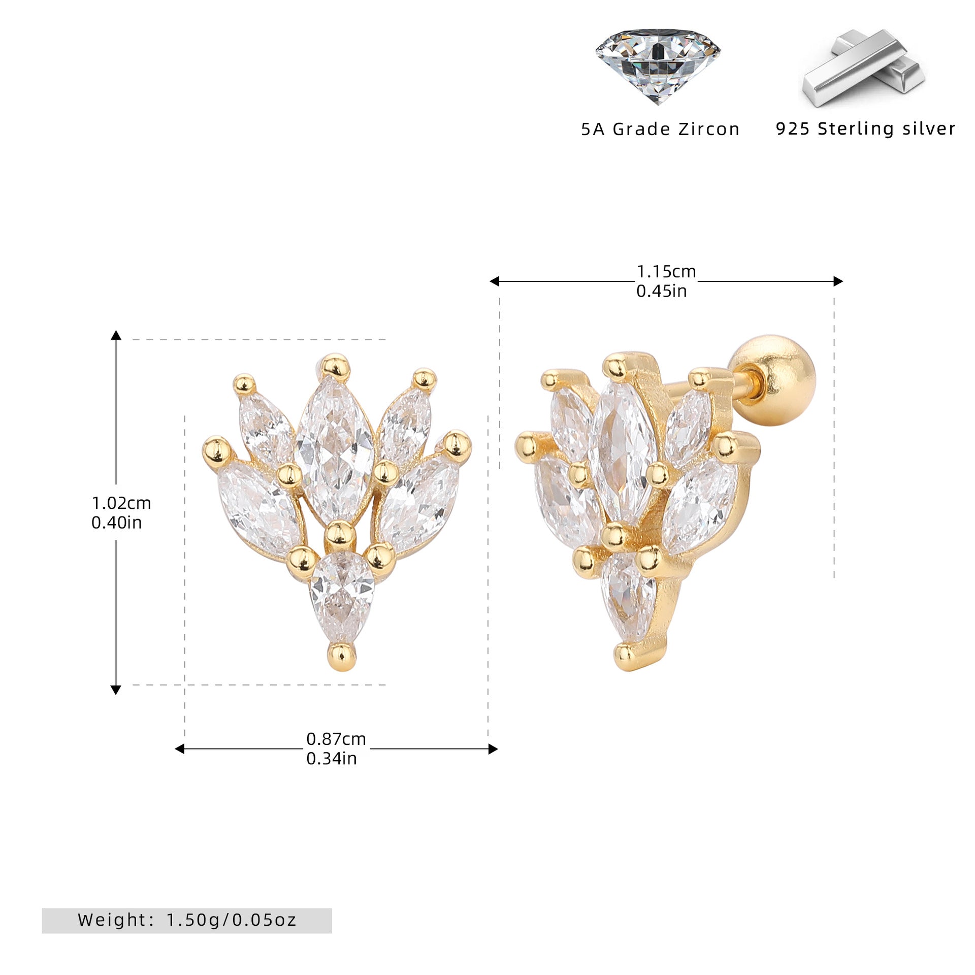 Damen Ohrstecker mit luxuriösem Zirkon-Anordnung aus 925 Sterling Silber Shop Nory