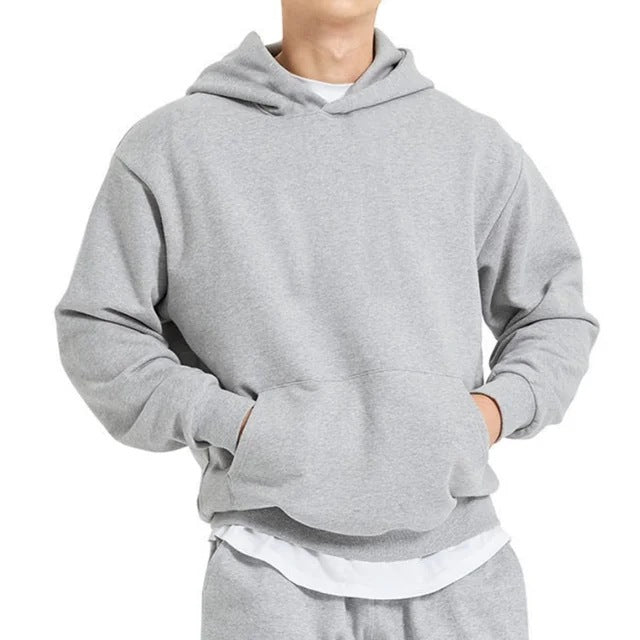 Herren nan schwerer Kapuzenpullover im Boxy-Cut mit Kängurutasche, geripptem Saum und angerauter Innenseite Shop Nory