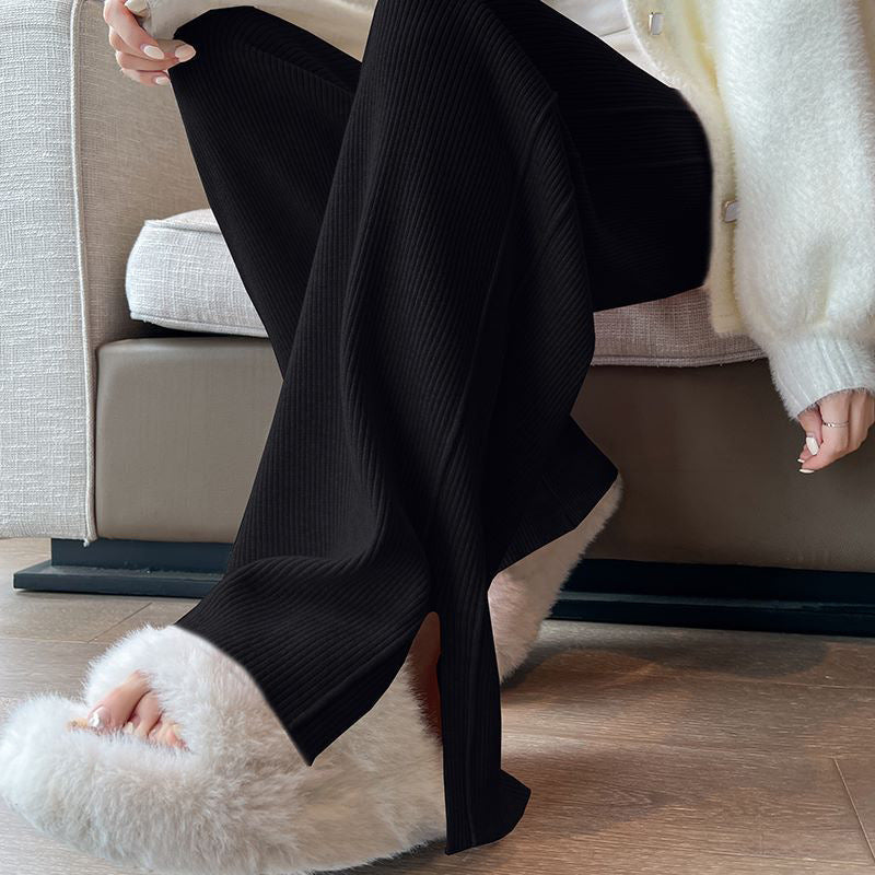 Damen Modische Rippstrick-Hose mit seitlichen Schlitzen Shop Nory