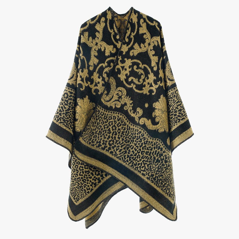 Damen Jacquard‑Wollmix Capeponcho mit Barock‑ und Animalmuster Shop Nory