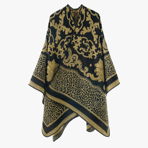 Damen Jacquard‑Capeponcho mit barockem Ornamentmuster und spitzem Zipfelsaum Shop Nory