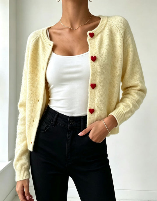 Damen Strickcardigan mit herzförmigen Zierknöpfen und weicher Mohair-Optik Shop Nory