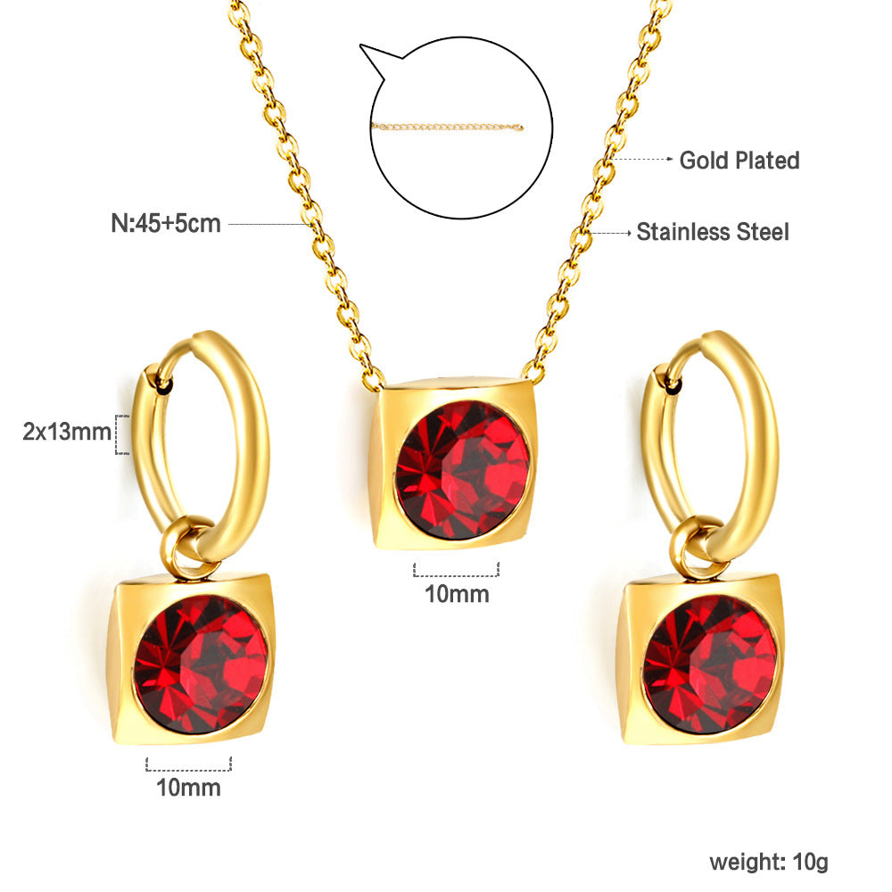 Damen zartes Schmuckset mit rundem Zirkonia-Anhänger und Edelstahlohrringen Shop Nory