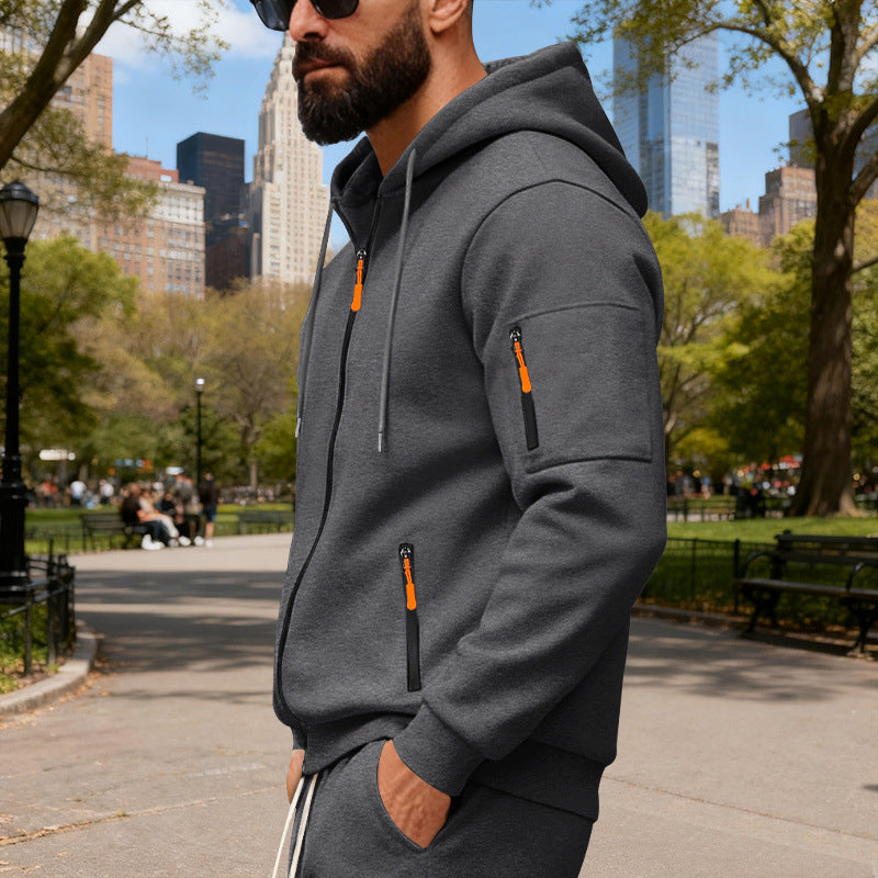 Herren Sportliche Zip-Hoodie mit Innovativen Reißverschlusstaschen