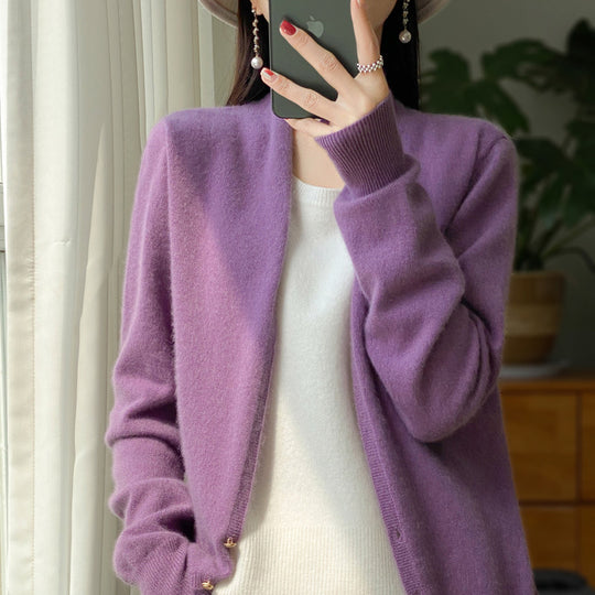 Damen Offener Feinstrick-Cardigan im Mohair‑Look mit geradem Saum und schmalen Bündchen Shop Nory