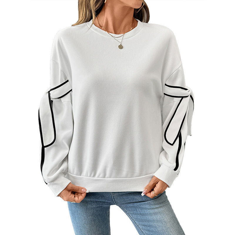 Damen Sweatshirt mit Zierstreifen und Schleifendetail an den Ärmeln Shop Nory
