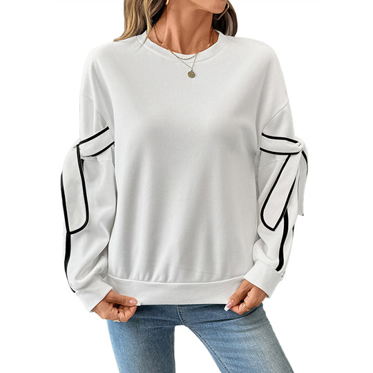 Damen Sweatshirt mit Zierstreifen und Schleifendetail an den Ärmeln Shop Nory