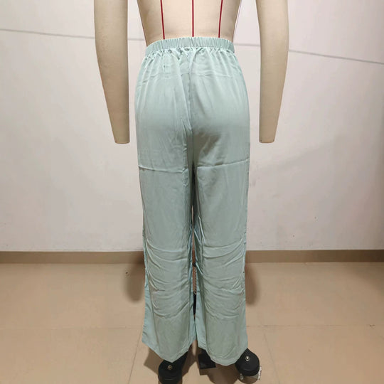 Damen Leichte Satin-Palazzohose mit hohem elastischem Bund und Kellerfalten Shop Nory