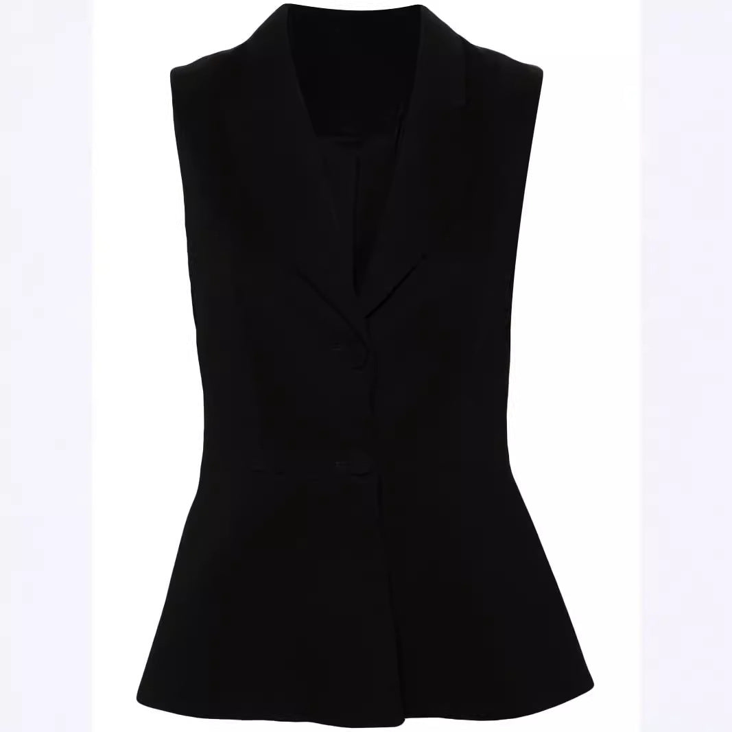 Damen Ärmellose taillierte Blazerweste mit Revers und Formnähten Shop Nory