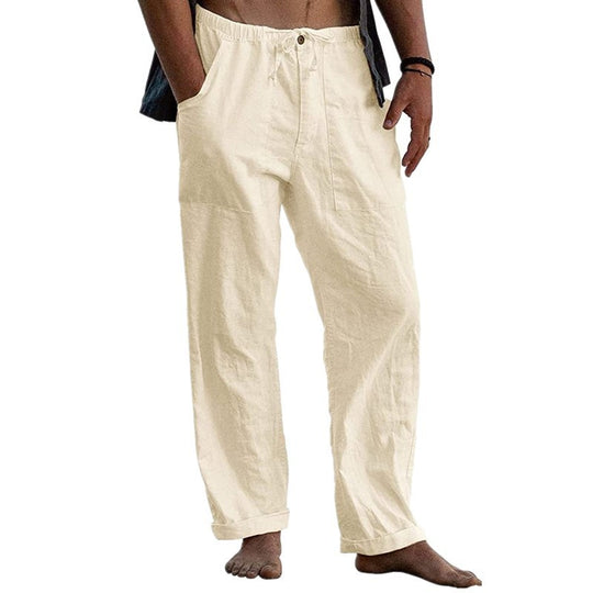 Herren lockere Leinenhose mit Gummibund und aufgesetzten Seitentaschen Shop Nory