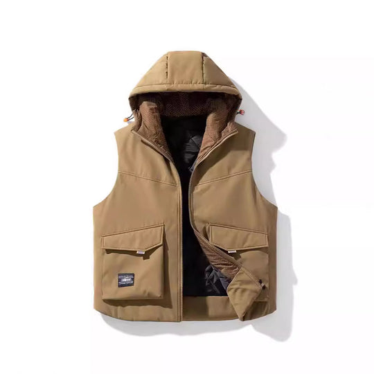 Herren Gefütterte Kapuzen-Utility‑Weste mit Multifunktions‑Taschen und winddichter Außenlage Shop Nory