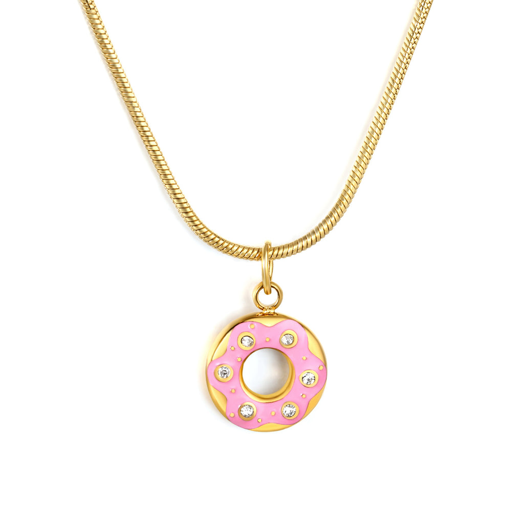 Damen Halskette mit verspieltem Donut-Anhänger und funkelnden Kristallen Shop Nory