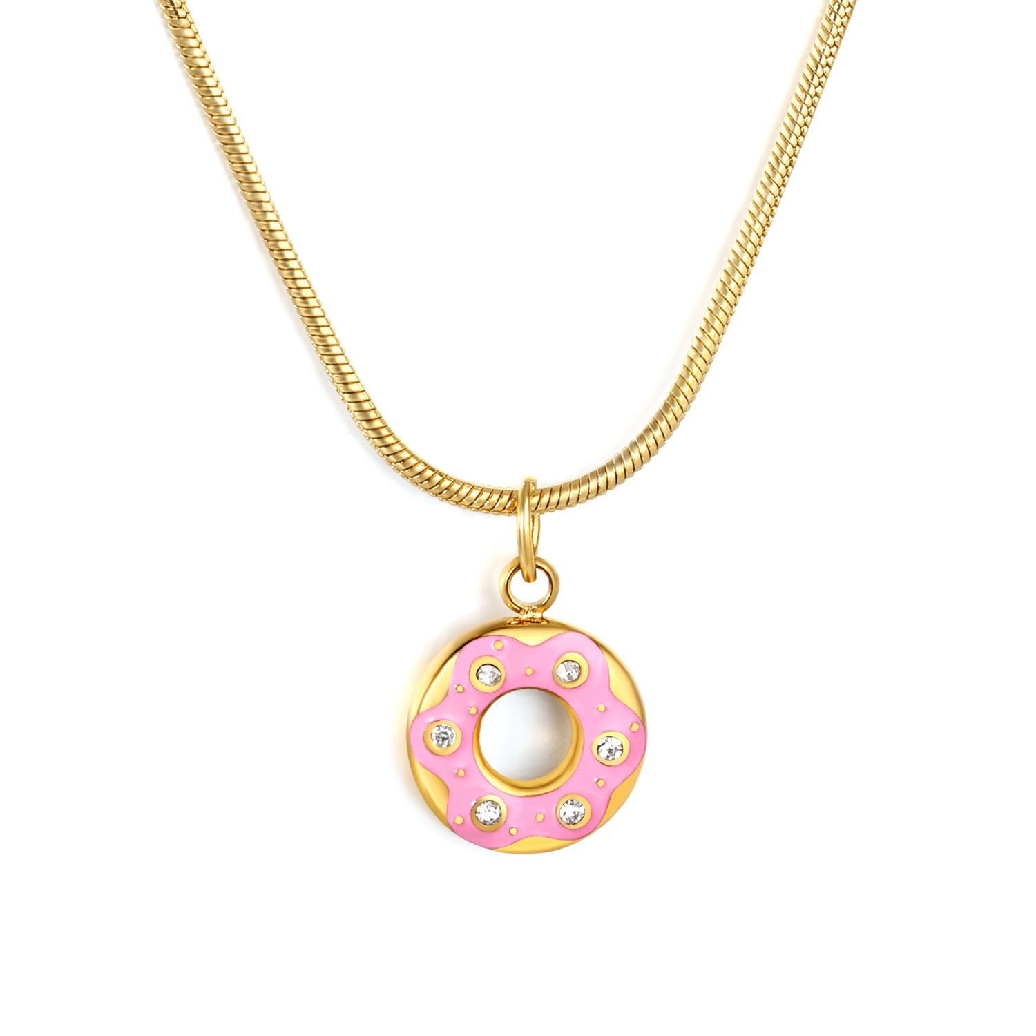 Damen Halskette mit verspieltem Donut-Anhänger und funkelnden Kristallen Shop Nory