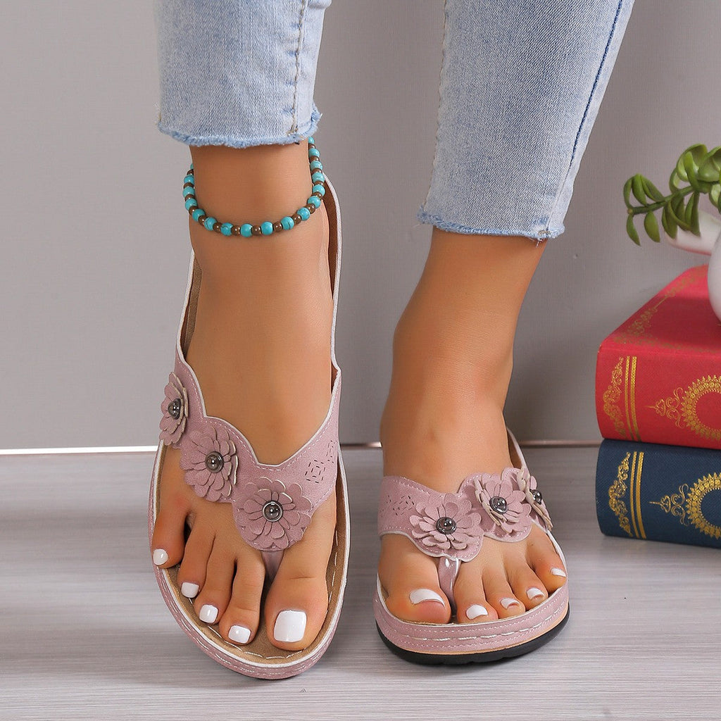Damen Zehentrenner-Sandalen mit floralem Design und rutschfester Sohle