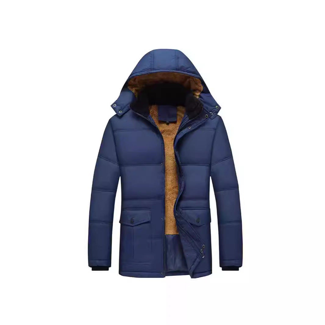 Herren Langer Thermoisolierter Steppparka mit Teddy-Innenfutter, Kapuze und Klappentaschen Shop Nory