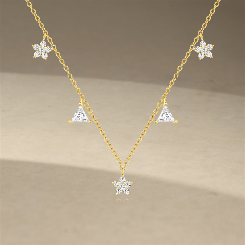 925 Sterling Silber Zirkon Kabelkette Plattierung Dreiecksblume Multi Charms Halskette | Shop Nory