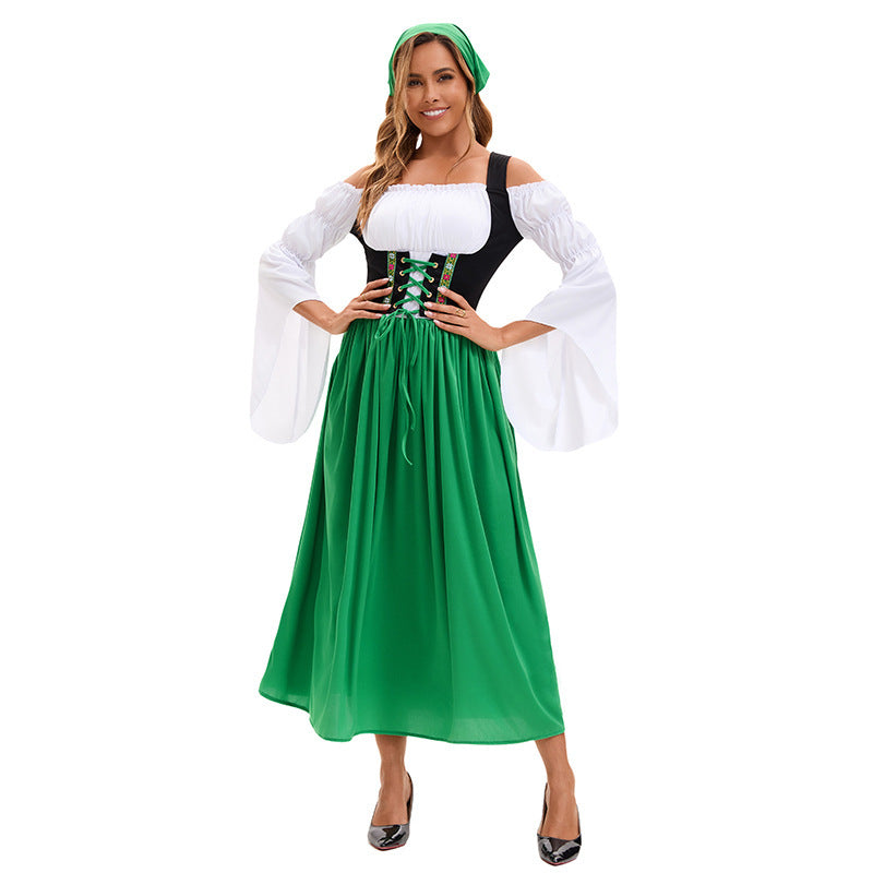 Damen nan Renaissance-Bauernkleid mit geschnürtem Korsett und Trompetenärmeln Shop Nory