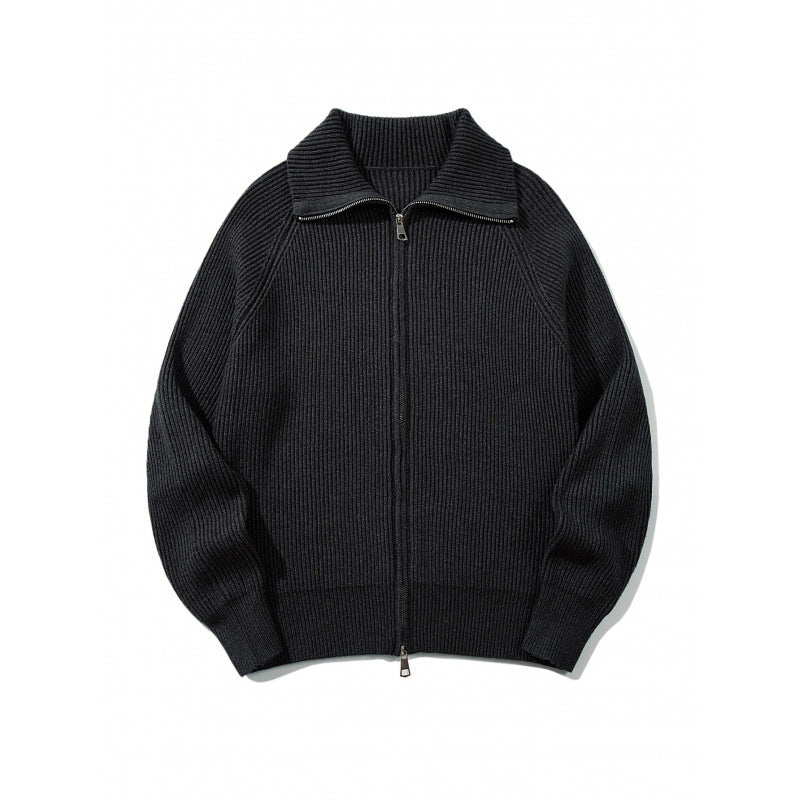 Unisex Grobgerippte Zip-Strickjacke mit Stehkragen, Raglanärmeln und Zwei-Wege-Reißverschluss Shop Nory