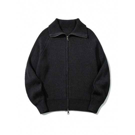 Unisex Grobgerippte Zip-Strickjacke mit Stehkragen, Raglanärmeln und Zwei-Wege-Reißverschluss Shop Nory