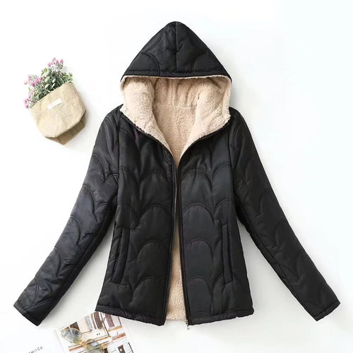 Damen Gesteppte Kapuzenjacke mit kuscheligem Teddyfutter und seitlichen Eingrifftaschen Shop Nory