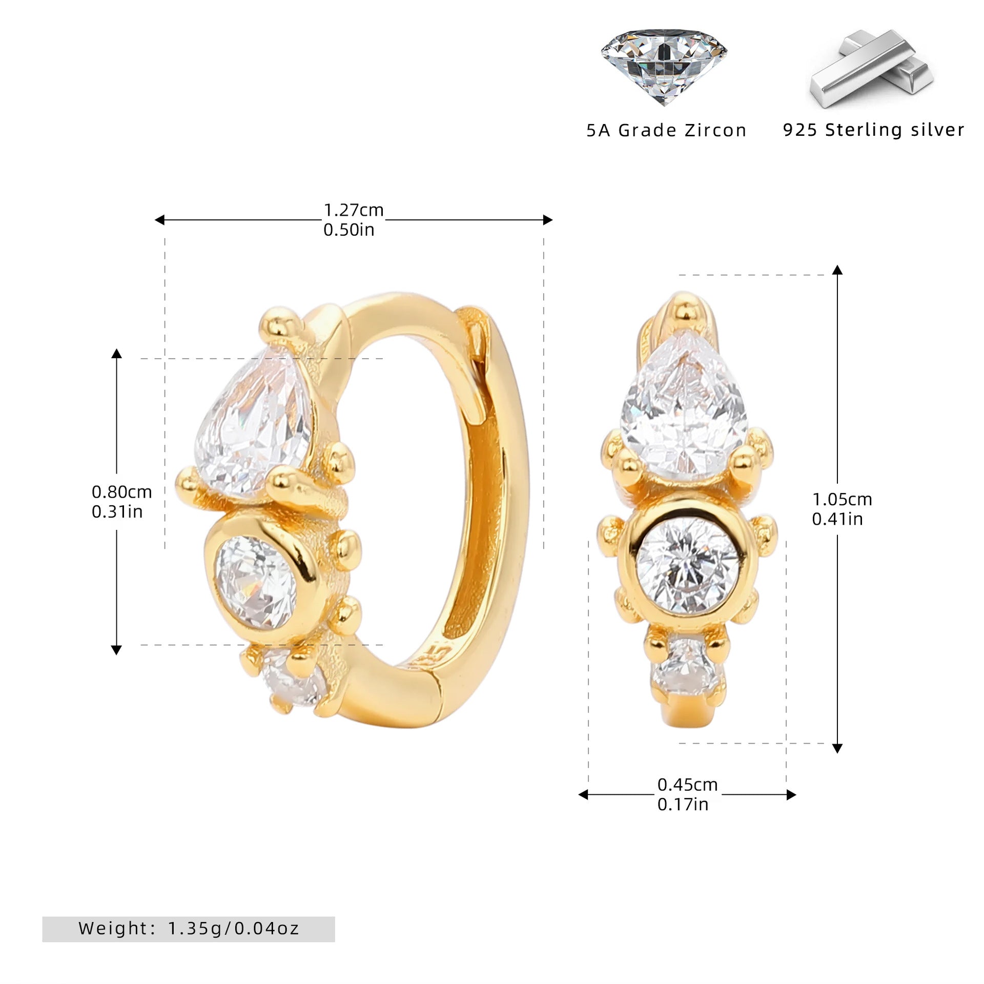 Damen Ohrstecker mit funkelnden Zirkon-Details aus 925 Sterling Silber Shop Nory