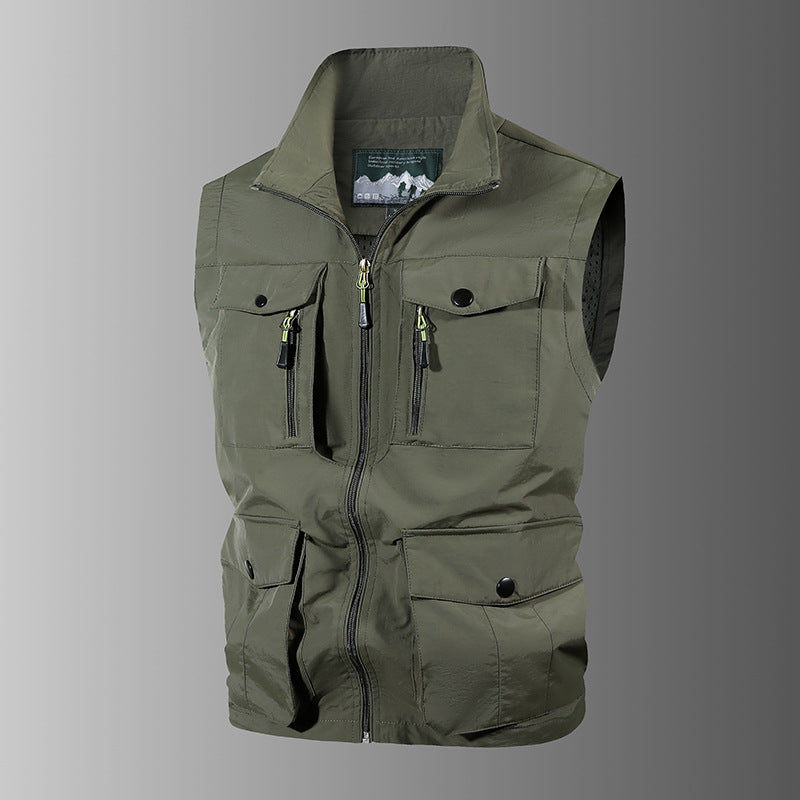 Herren Multifunktions-Outdoorweste mit Mehrfachtaschen und Stehkragen Shop Nory