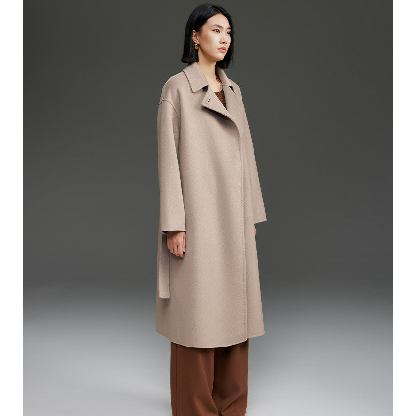 Damen Gerader Wollmix-Mantel mit verdeckter Knopfleiste und Selbstbindegürtel Shop Nory