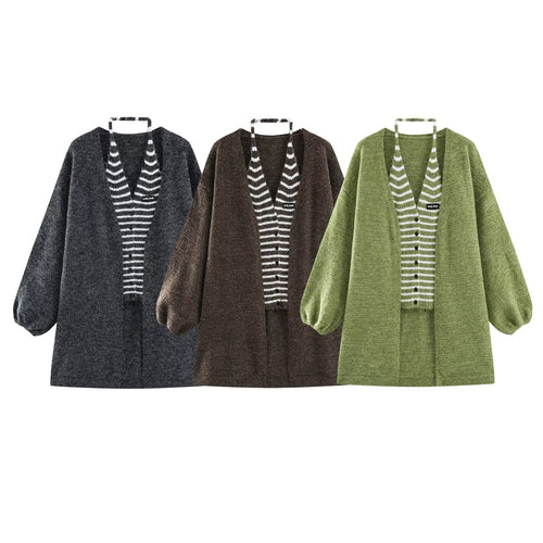 Damen Oversized Mohairoptik-Cardigan mit Ballonärmeln und gestreiftem Einsatz Shop Nory