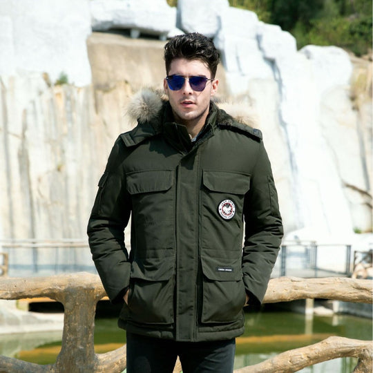 Herren isolierter Field-Parka mit abnehmbarem Kunstfellkragen und Mehrfachtaschen Shop Nory