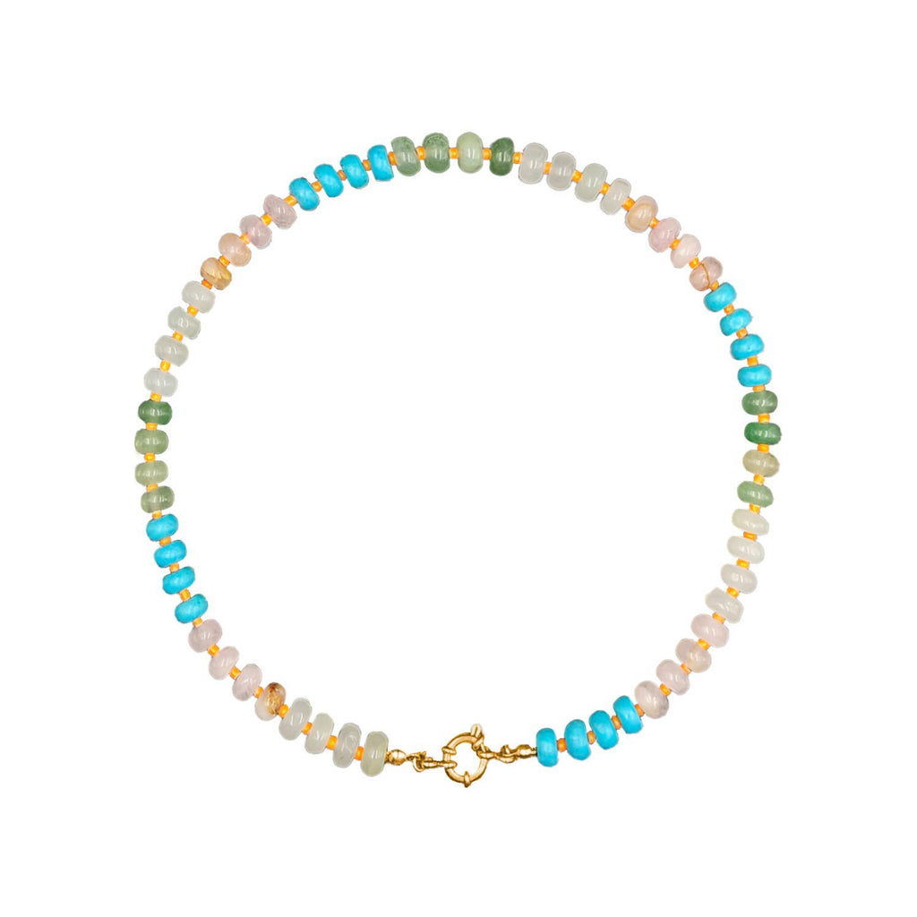 Damen Halskette mit handgefertigten, bunten Glasperlen und einem goldfarbenen Verschluss Shop Nory