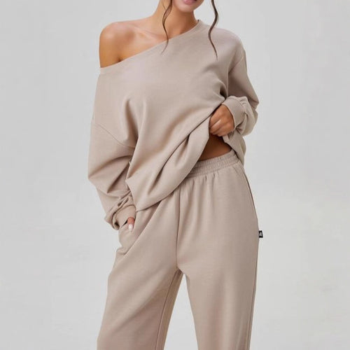 Damen nan legeres Lounge-Set mit einseitigem Schulterdetail und weiter Jogginghose Shop Nory