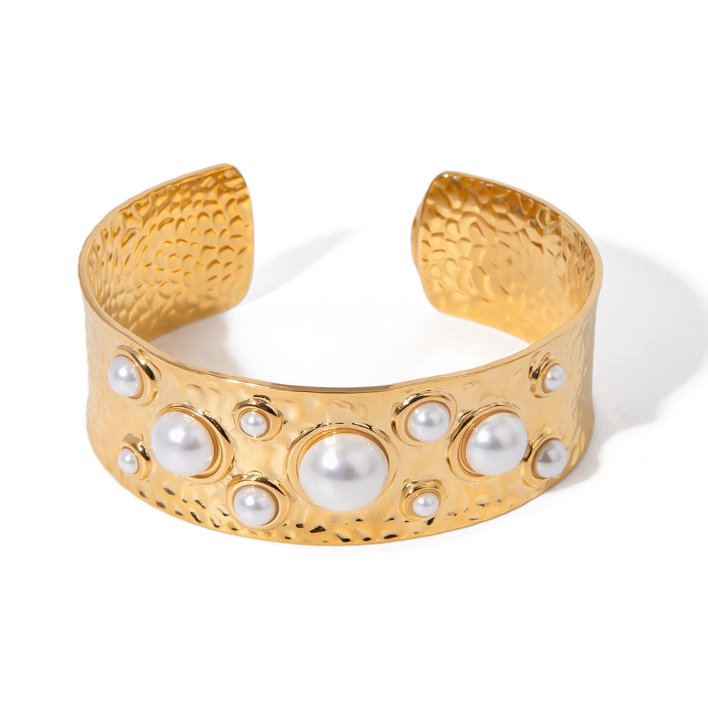 Damen Armreif mit eleganten Perlen und hypoallergener Edelstahlverarbeitung Shop Nory