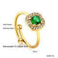 Damen Verstellbarer Ring mit funkelndem smaragdgrünem Anhänger und goldplattierter Edelstahlverarbeitung Shop Nory