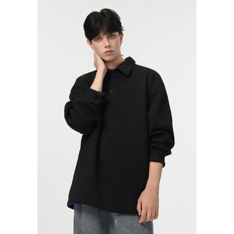 Herren Oversize-Poloshirt-Sweatshirt mit diamantstruktur, verlängertem Schnitt und Polokragen Shop Nory