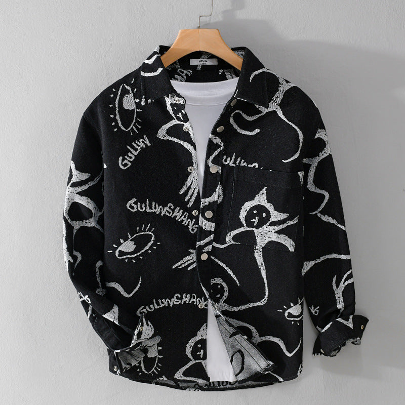 Herren Overshirt mit grafischem Doodle‑Print, Druckknopfverschluss und Brusttasche Shop Nory