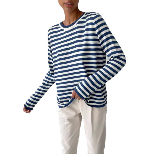Damen nan gestreifter Baumwollpullover mit Rundhals und legerer Passform Shop Nory