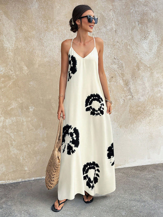 Damen Fließendes Maxikleid mit Spaghettiträgern, V-Ausschnitt und sommerlicher Leinenoptik Shop Nory