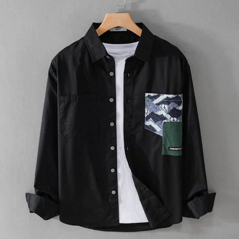 Herren Leichtes Baumwoll-Overshirt mit kontrastierter Patch-Brusttasche im Layering‑Stil Shop Nory