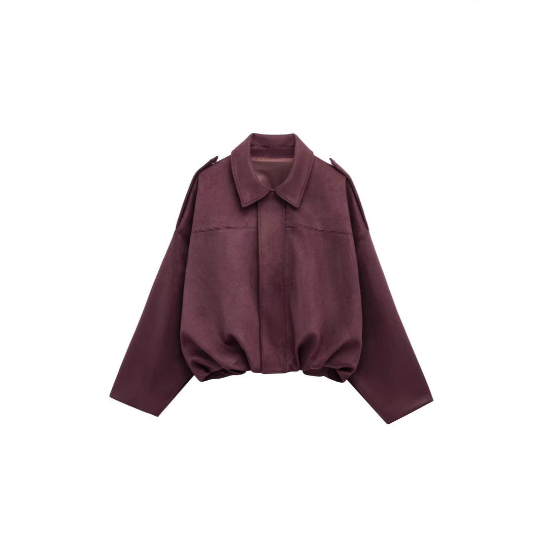 Damen lockere Cropped Jacke aus Wildlederimitat