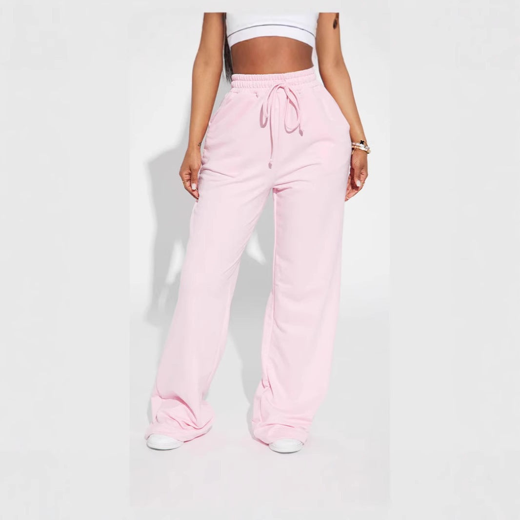 Damen nan breite High-Waist Loungehose aus weichem Baumwollmix mit Kordelzug und Eingrifftaschen Shop Nory
