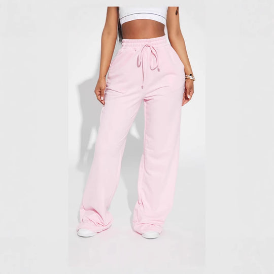 Damen nan breite High-Waist Loungehose aus weichem Baumwollmix mit Kordelzug und Eingrifftaschen Shop Nory