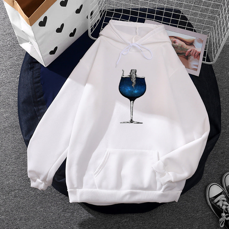 Damen nan lässiger Kapuzenpullover mit künstlerischem Mond‑und‑Pilzmotiv, weichem Fleecefutter und Kängurutasche Shop Nory