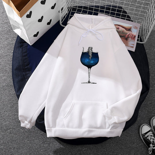 Damen nan lässiger Kapuzenpullover mit künstlerischem Mond‑und‑Pilzmotiv, weichem Fleecefutter und Kängurutasche Shop Nory