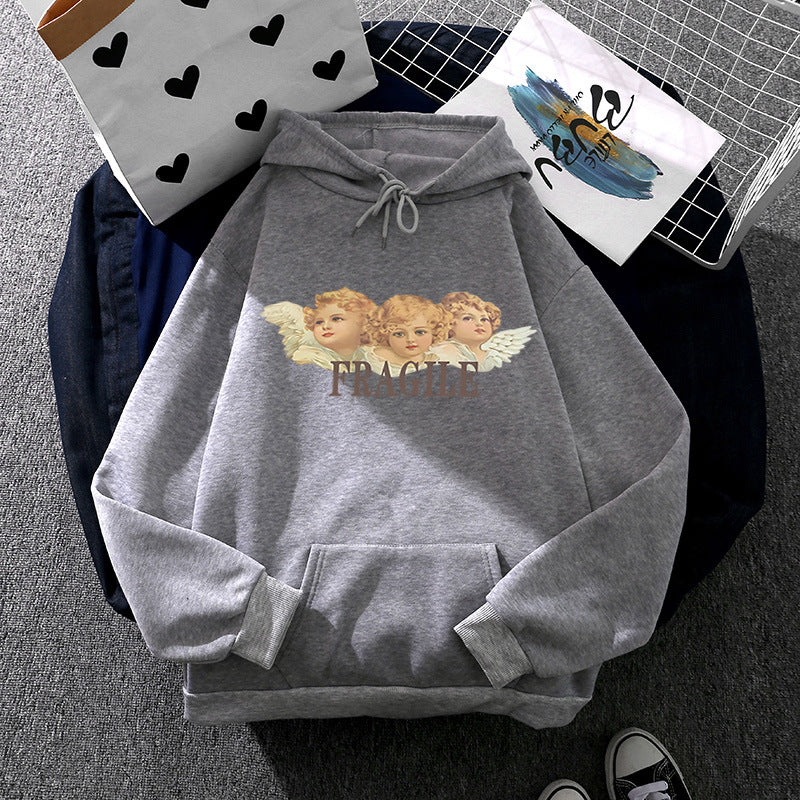 Damen nan leichter Oversize Kapuzenpullover mit Herz‑EKG‑Motiv, langen Kordeln und elastischem Bund Shop Nory
