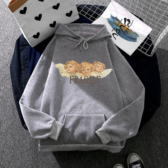 Damen nan leichter Oversize Kapuzenpullover mit Herz‑EKG‑Motiv, langen Kordeln und elastischem Bund Shop Nory