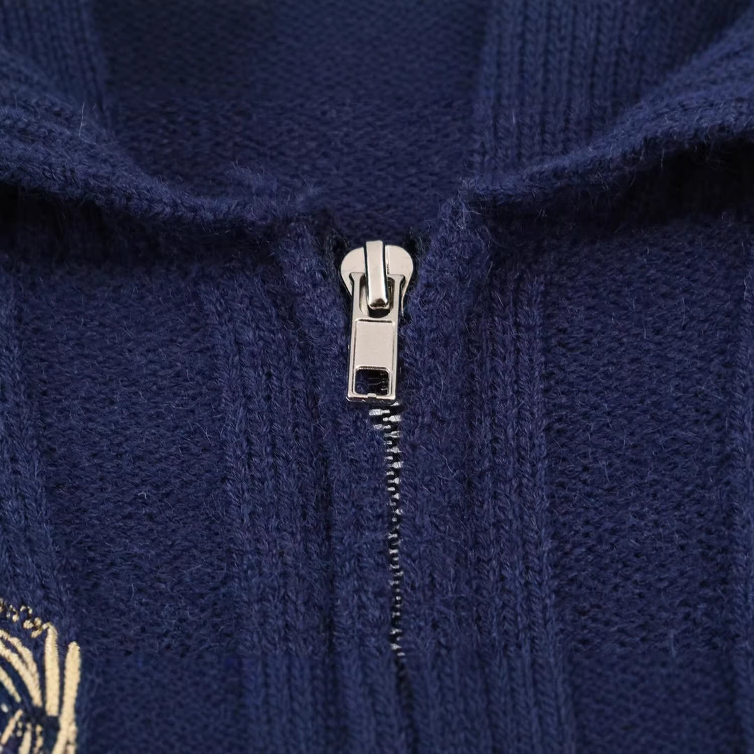Damen Oversize Zopfstrick-Pullover mit halbem Reißverschluss und Schalkragen Shop Nory