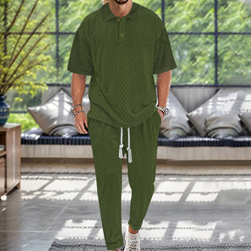 Herren gestricktes Freizeit-Set mit Polokragen und Tunnelzug-Jogginghose Shop Nory