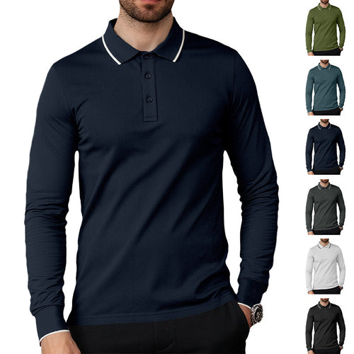 Herren Langarm-Piqué-Polo mit kontrastbesetztem Kragen und Bündchen Shop Nory