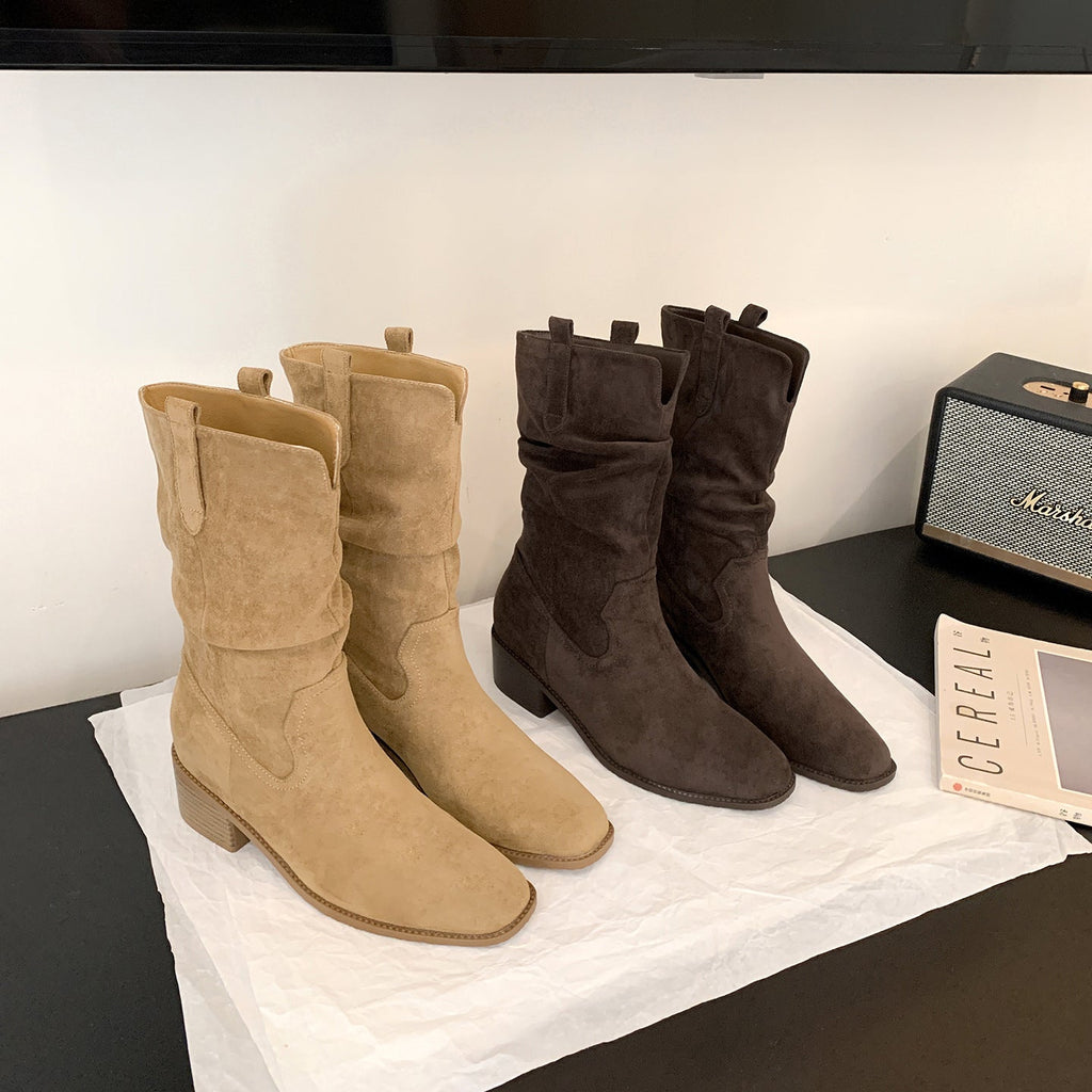 Damen Stiefeletten aus hochwertigem Wildleder mit komfortablem Blockabsatz