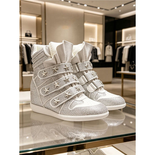 Damen Keil-Sneaker mit verstecktem Absatz, Strassbesatz und Sternnieten Shop Nory
